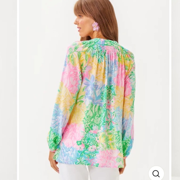 NWT Lilly Pulitzer Elsa Silk Top Multi Bright Delight Patch - Picture 2 of 5